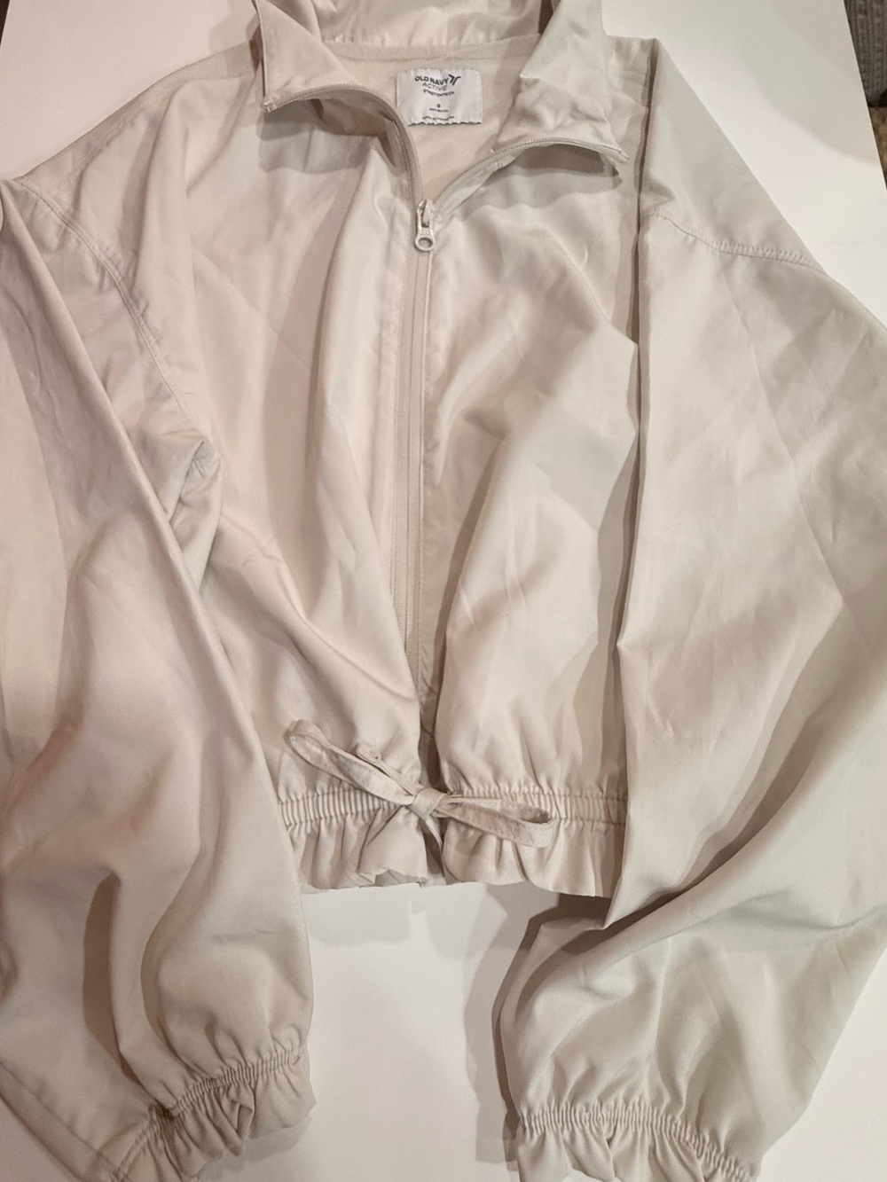 Old Navy Light Beige Zip Front Windbreaker Jacket with tie adjustable waist band